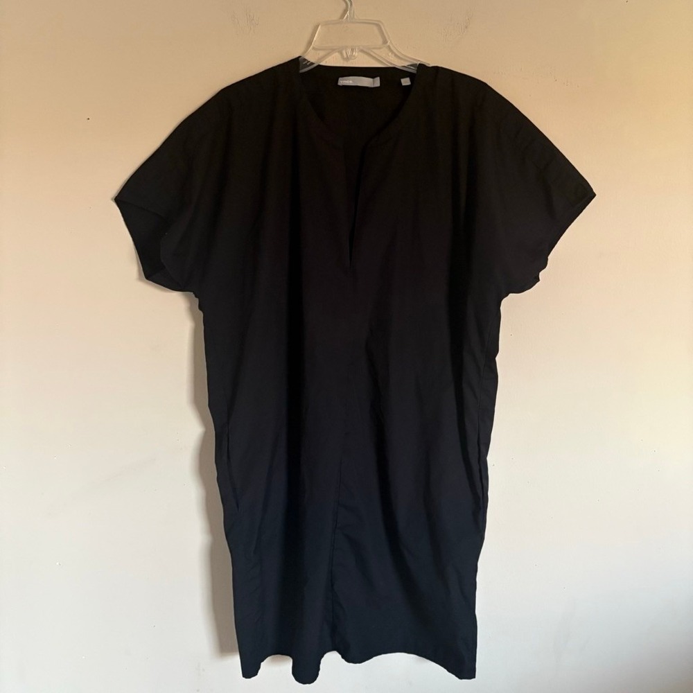 Vince Black Cotton Short Sleeve Split Neck Shift Dress VX59650951 L - Picture 12 of 14